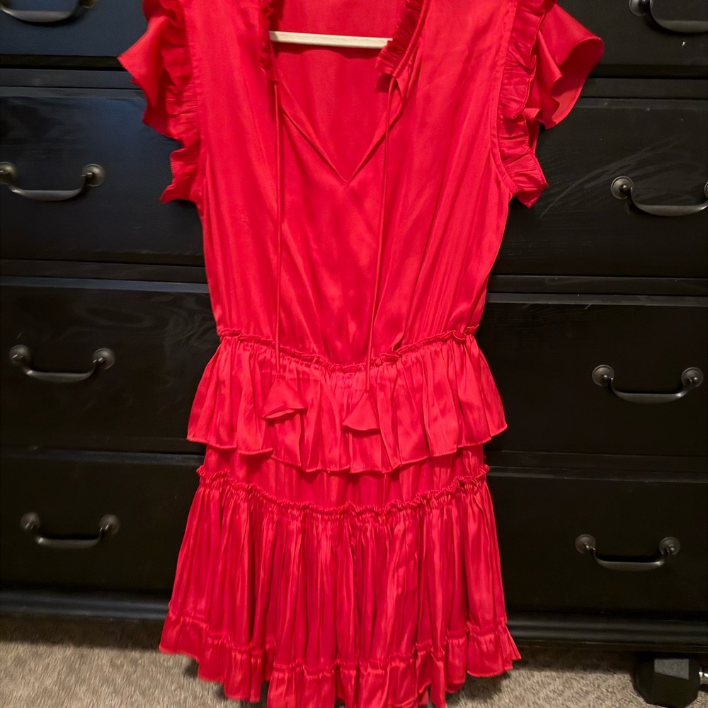 Red Ruffle V-Neck Mini Dress